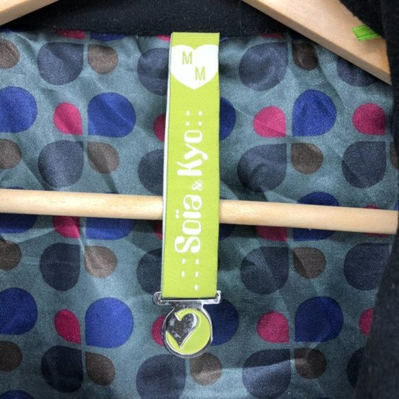 Soia and Kyo Black Wool blend Asymmetrical Buttoned Pea Coat womens Medium - Picture 5 of 15